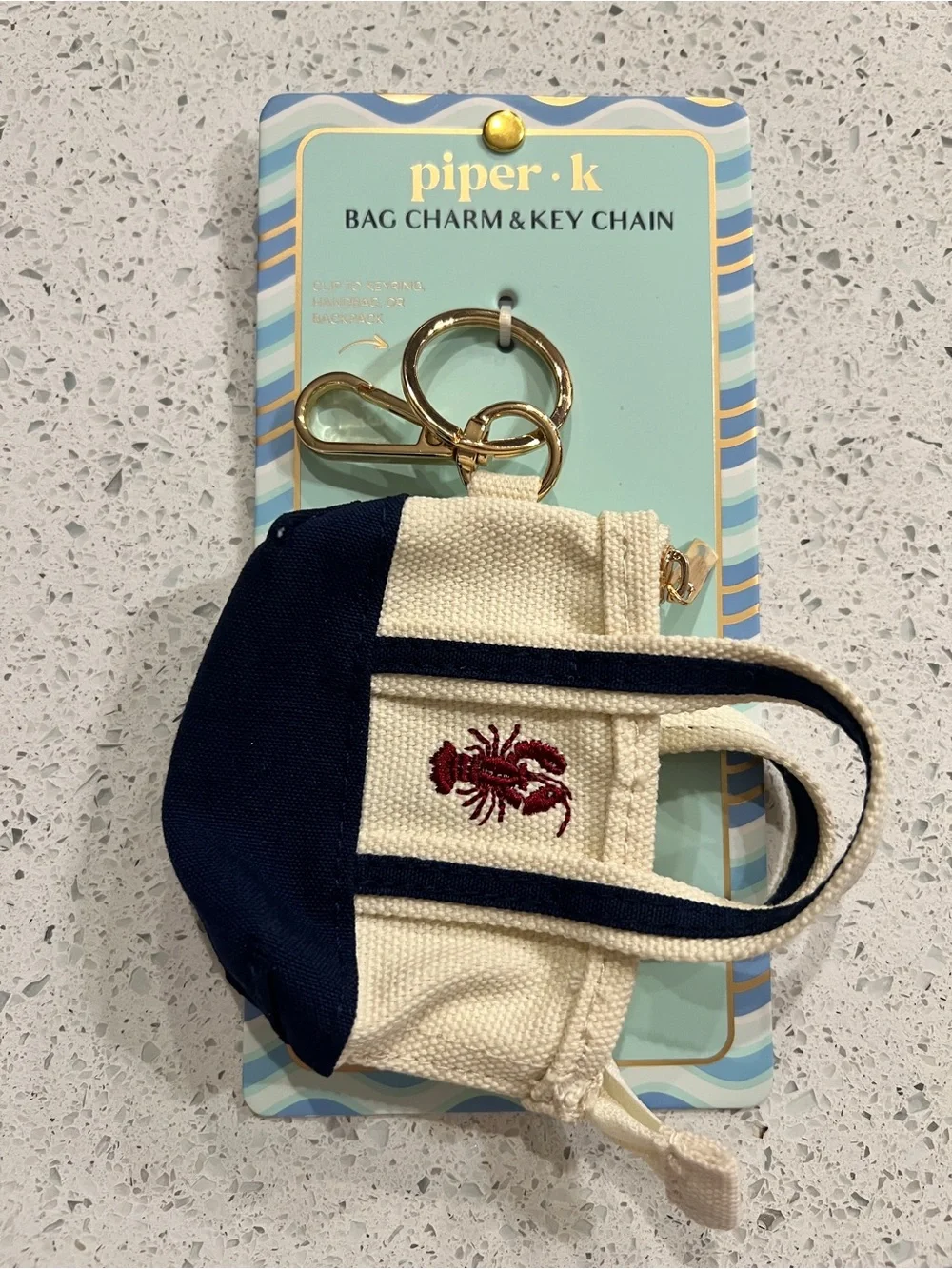 piper·k 🦞 Cream & Navy Canvas Bag Charm Key Chain